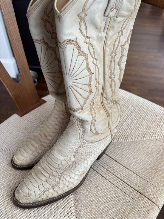 Dan Post Shoes - Dan Post Ivory Embossed Western Knee Boots